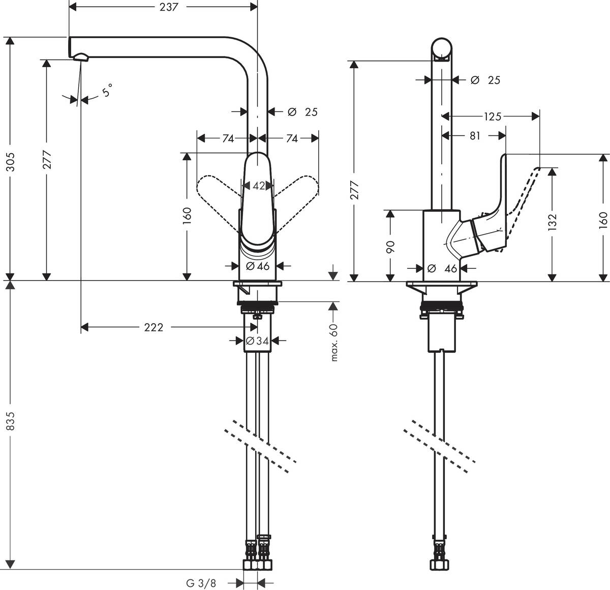 Hansgrohe Focus 31817000 Габаритні розміри