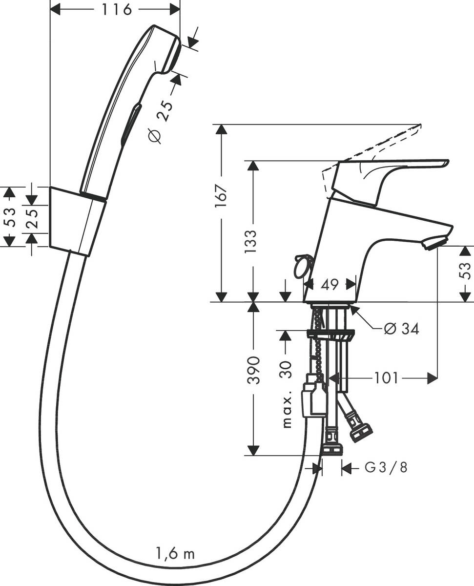 Hansgrohe Focus E2 31926000 Габаритні розміри