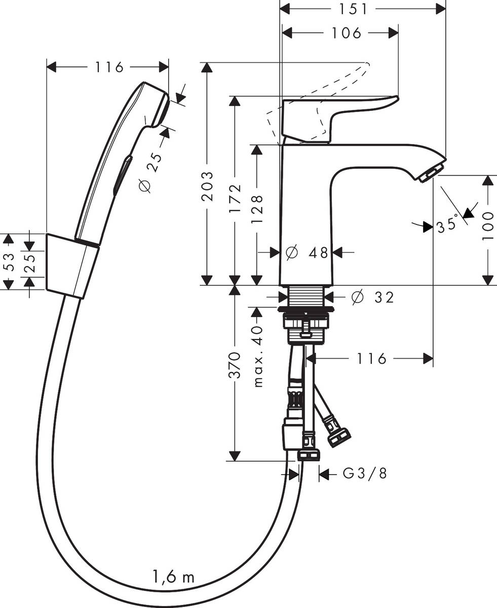 Hansgrohe Metris 31285000 Габаритні розміри