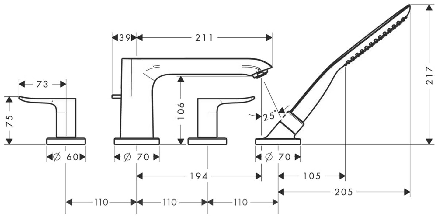 Hansgrohe Metris 31442000 Габаритні розміри