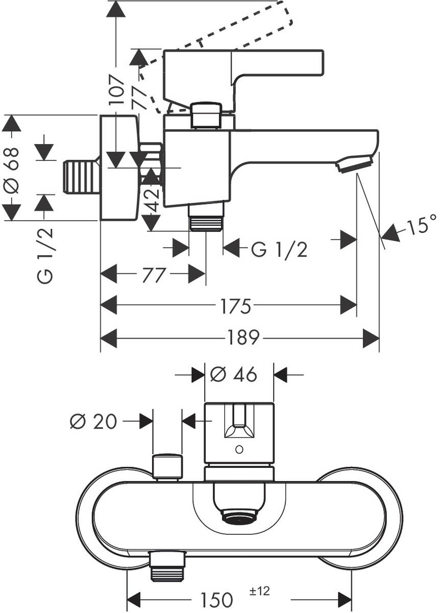 Hansgrohe Metris S 31460000 Габаритні розміри