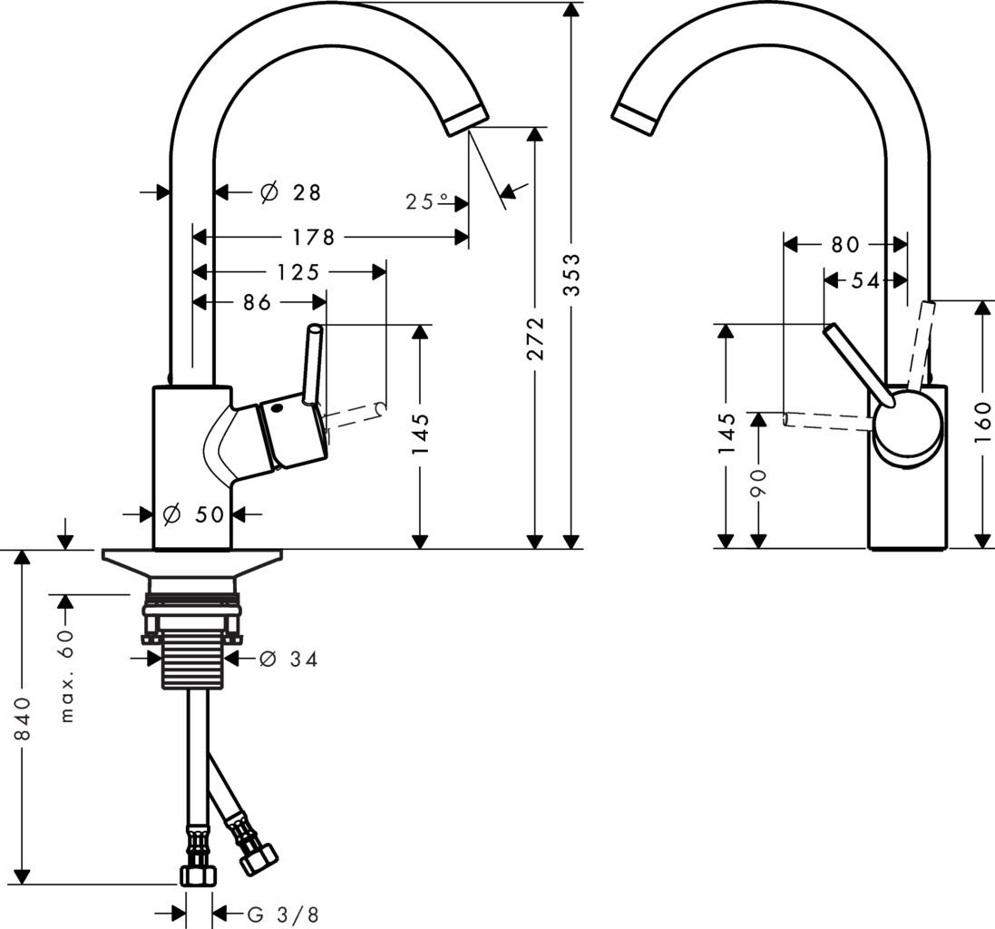 Hansgrohe Talis S 14870000 Габаритные размеры