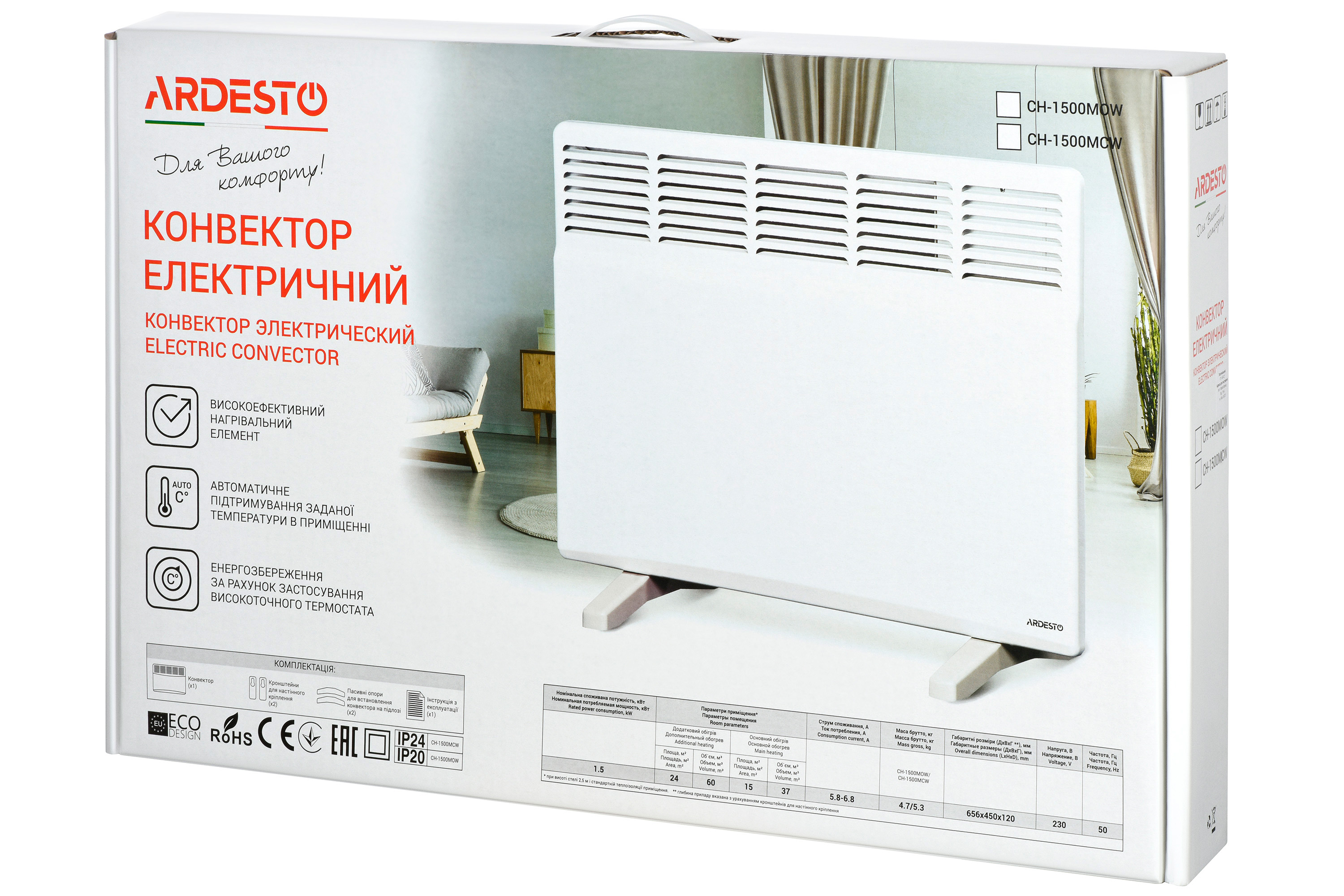 Електричний конвектор Ardesto CH-1500MCW характеристики - фотографія 7