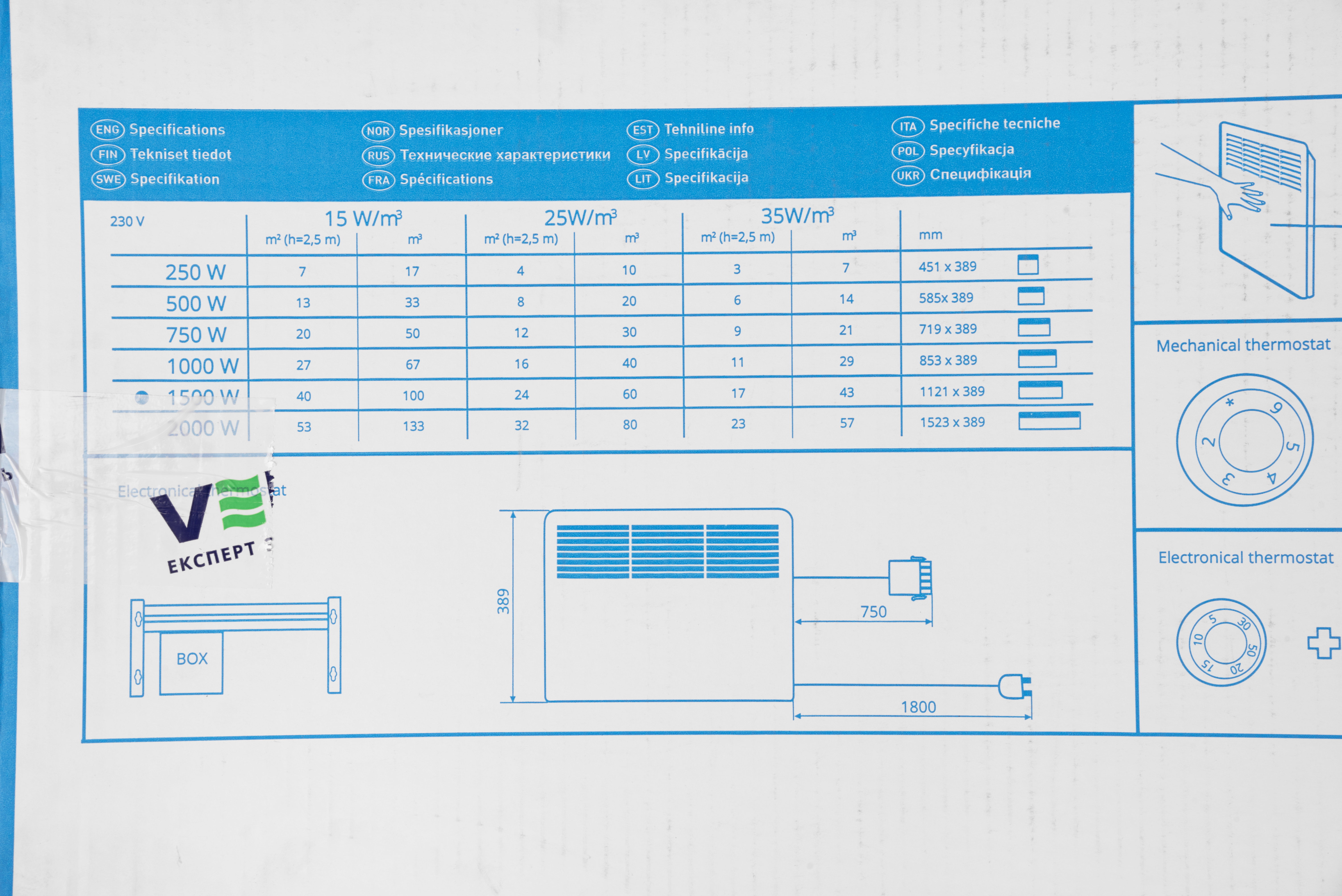 Электрический конвектор Ensto Beta 1500Вт (EPHBM15P) характеристики - фотография 7