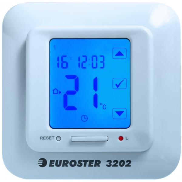 Терморегулятор черного цвета для теплого пола Euroster 3202