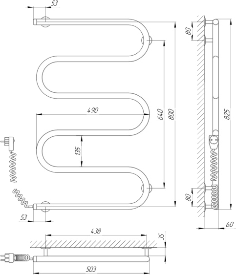 Laris Змеевик 25 РС5 Э 500x800 (73207124) Габаритные размеры