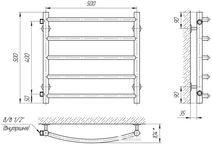 Laris Класик П5 500х500 б/п 1/2" мц 400 Габаритні розміри