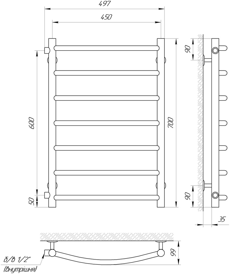 Laris Класик П7 450х700 б/п 1/2" мц 600 Габаритні розміри