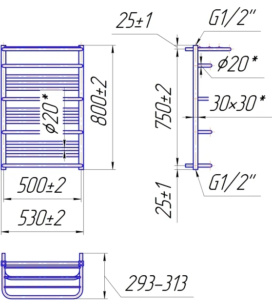 Mario Премиум Люксор 800х530/500 (1.2.2000.03.P) Габаритные размеры
