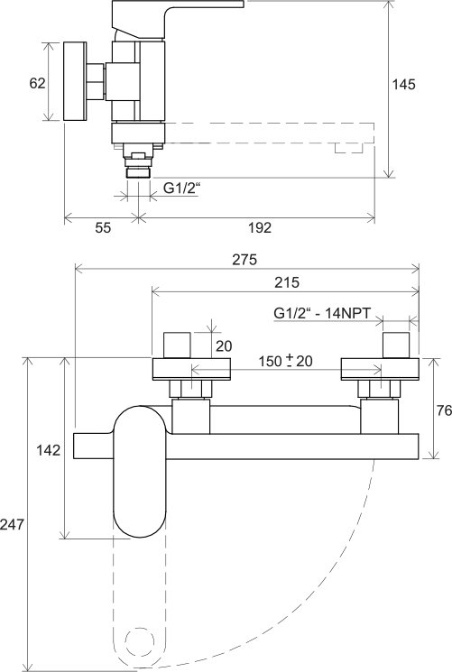 Ravak Chrome CR 022.00/150 X070042 Габаритні розміри