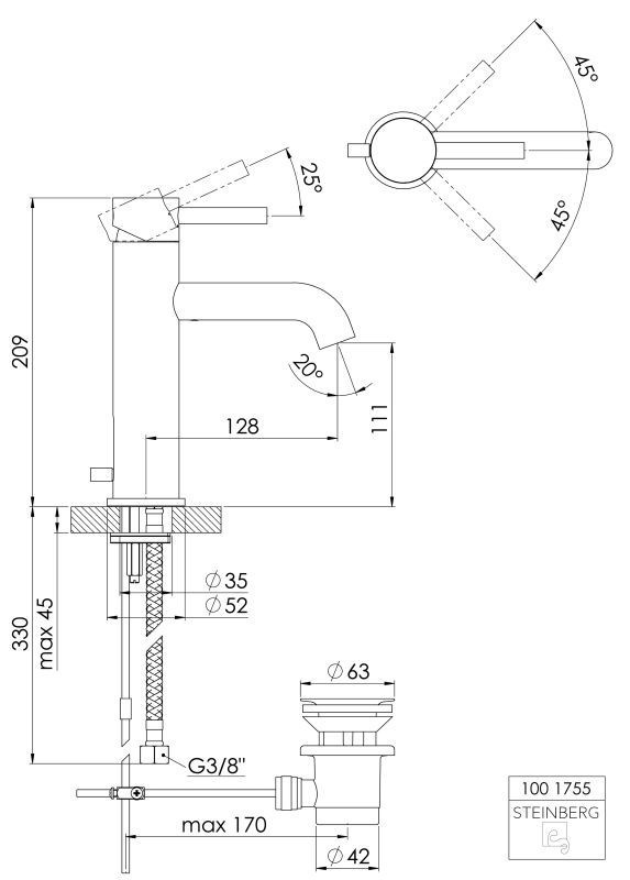 Смеситель для умывальника Steinberg Serie 100 1001755 цена 0.00 грн - фотография 2