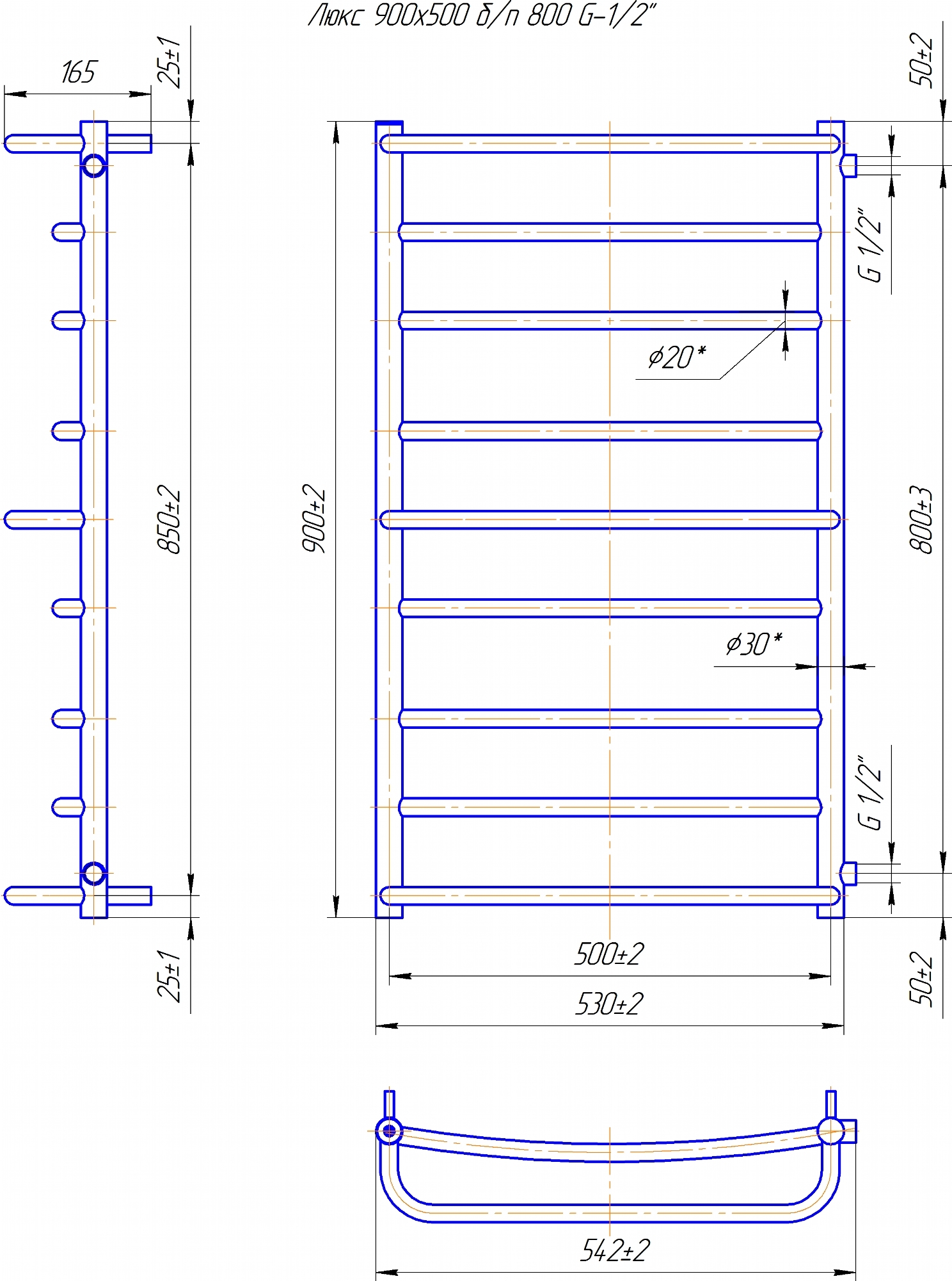 Mario Люкс Б/П 1/2" 900x550/800 (1.1.2306.02.P) Габаритные размеры