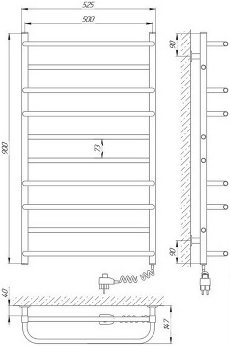 Laris Комфорт ЧФ10 Е 500x900 (75201005) Габаритні розміри