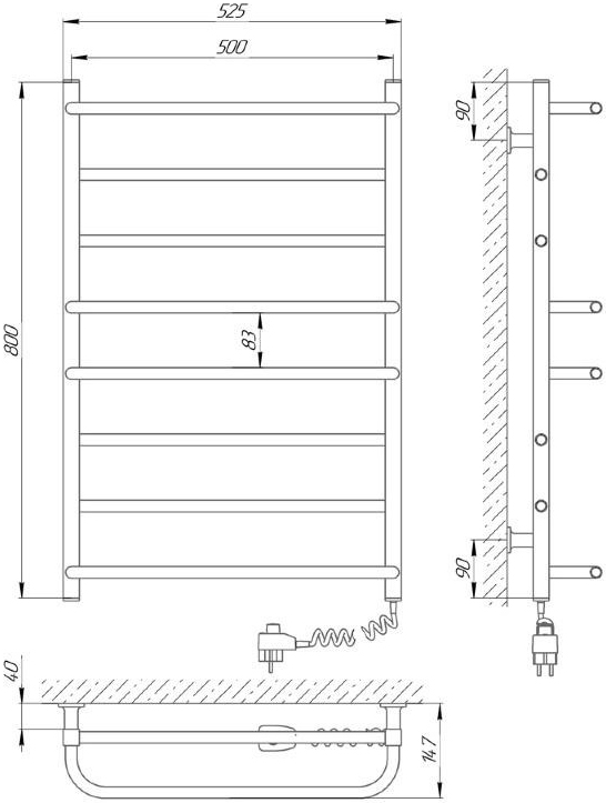 Laris Комфорт ЧФ8 Э 500x800 (75201004) Габаритные размеры