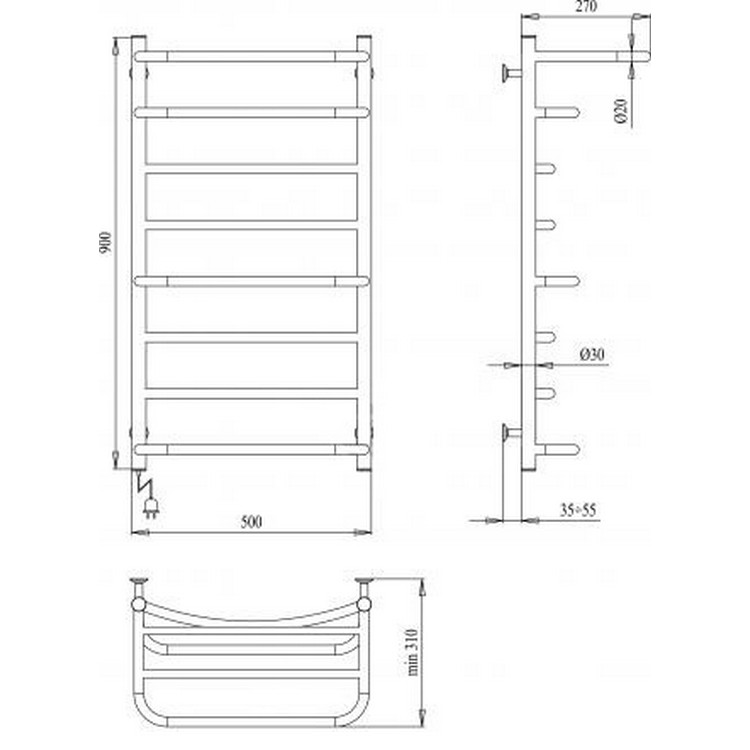 Рушникосушка Paladii Ідеал Електро 900x500/8 L эл.терморегулятор 16GT (ИДе004PL) ціна 0.00 грн - фотографія 2