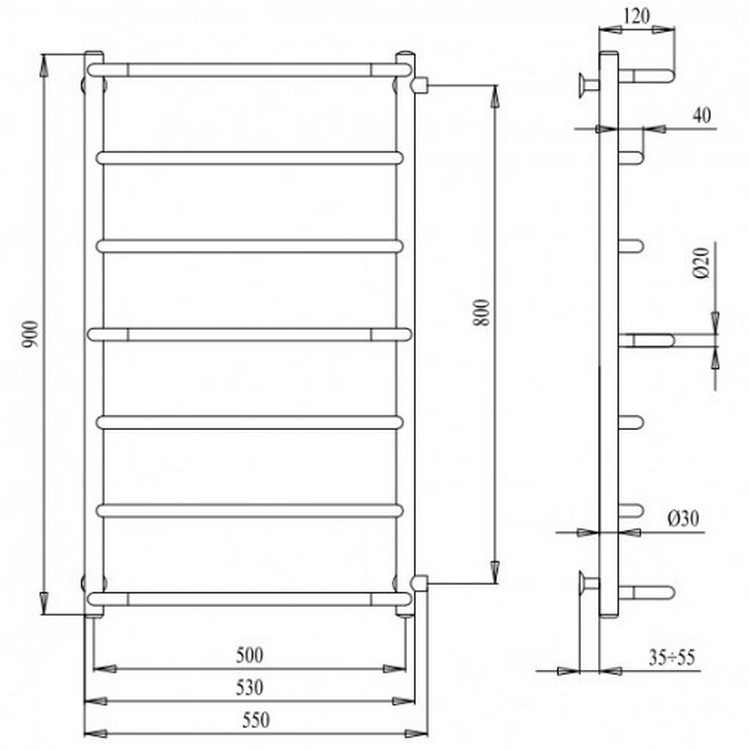 Рушникосушка Paladii Ідеал 900x550/7 2м 1/2 (ИД031) ціна 0.00 грн - фотографія 2