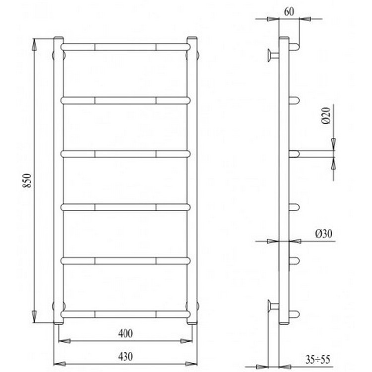 Рушникосушка Paladii Класик 850x430/6 4м 1/2 (РШ149) ціна 3442 грн - фотографія 2