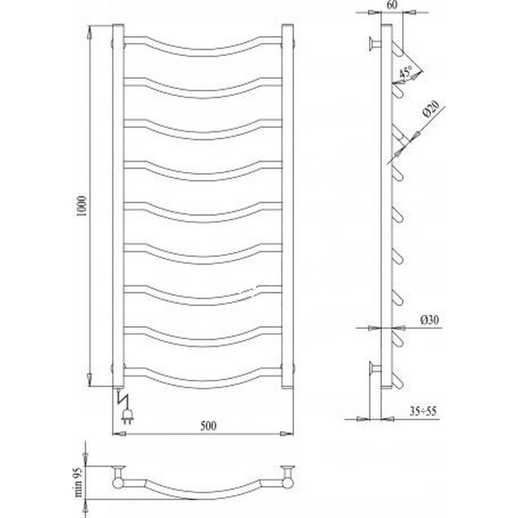 Полотенцесушитель Paladii Смайл Электро 1000x500/9 L с регулятором СМе550PL цена 0.00 грн - фотография 2