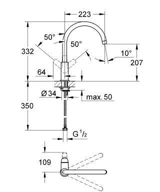 Grohe BauCurve 31231000 Габаритные размеры