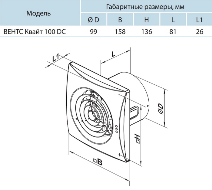 Вентс 100 Квайт DC Габаритные размеры