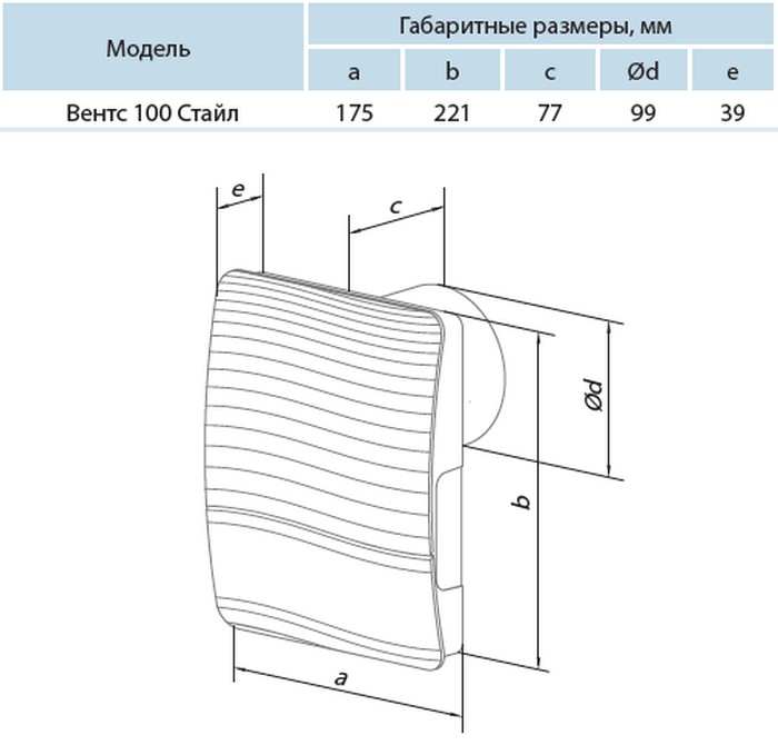 Вентс 100 Стайл Эко WiFi Габаритные размеры