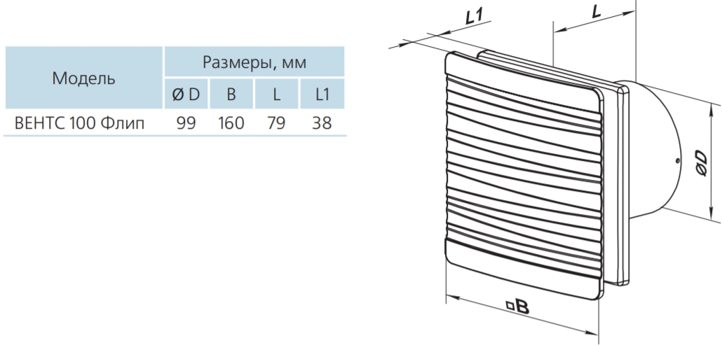 Вентс 100 Флип Габаритные размеры