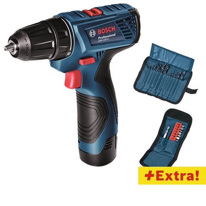 Bosch GSR 120-Li + набор 11 бит и 12 сверл