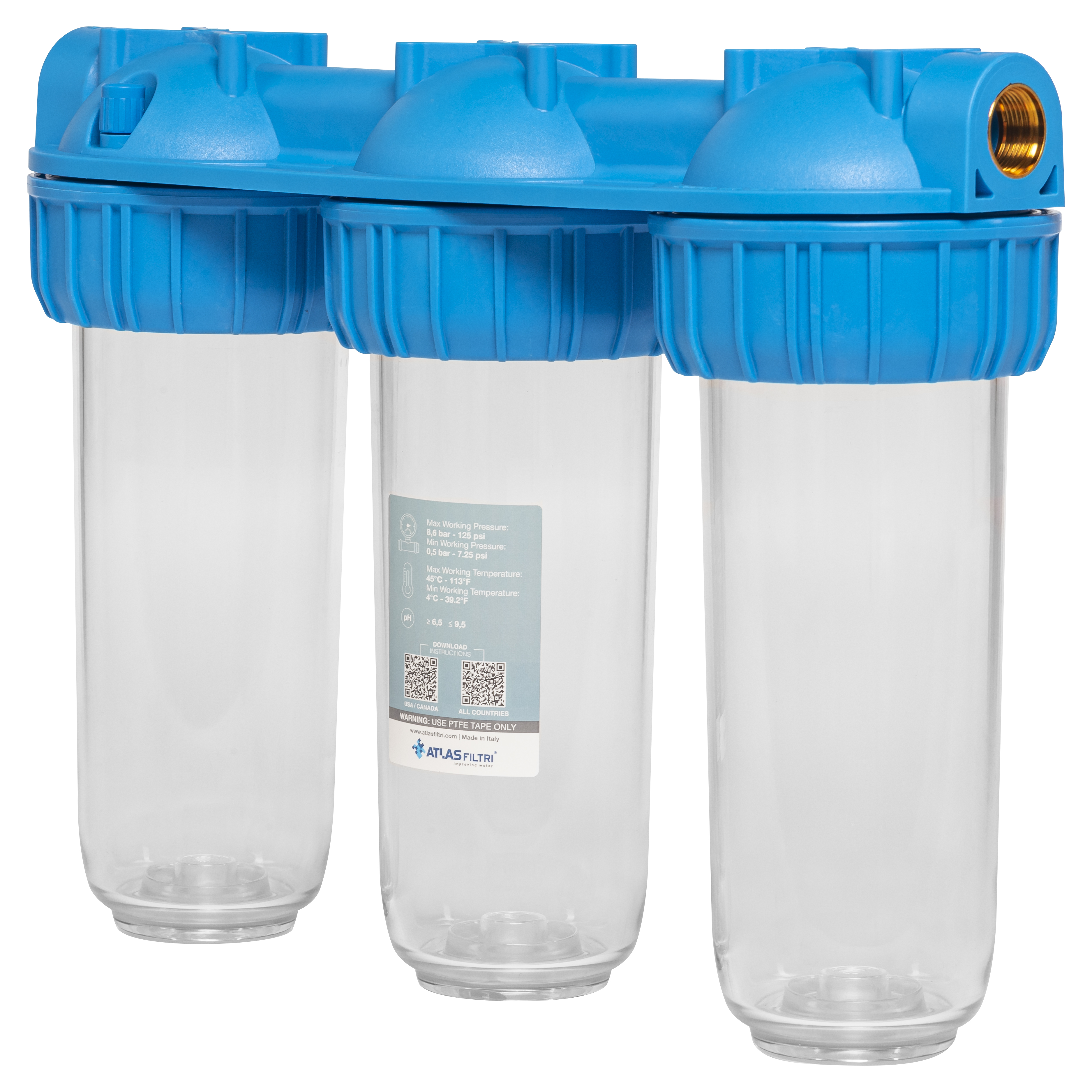 Фильтр для очистки воды от ржавчины и песка Atlas Filtri Triplex Plus 3P 10 AFO SX TS 3/4 (RA112T431)