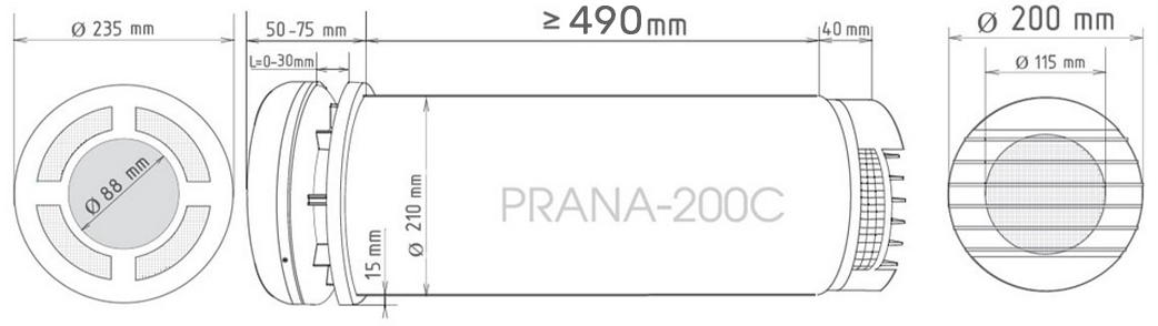 Габаритные размеры Prana 200C Eco Life