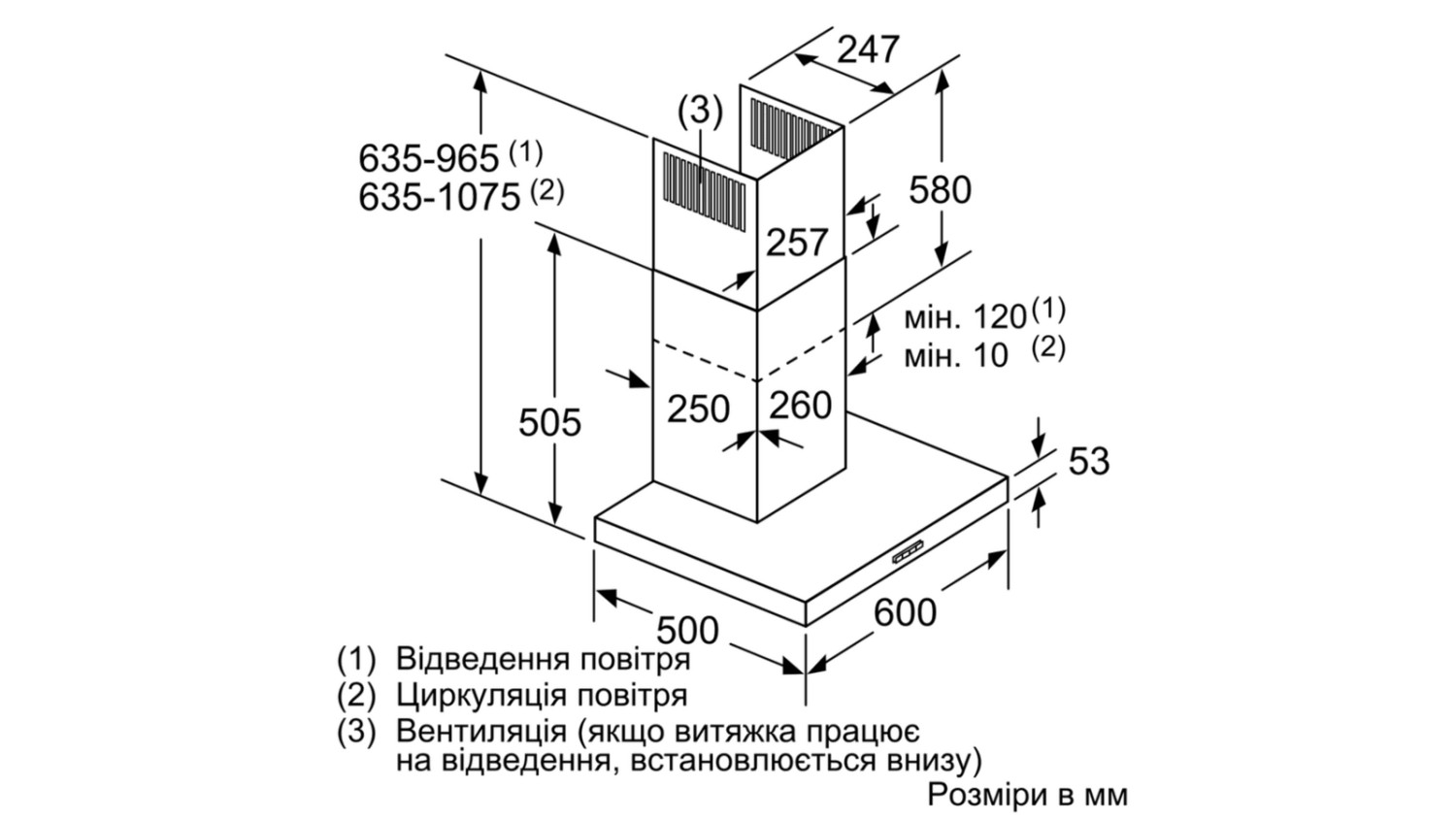 Bosch DWB67FM50 Габаритні розміри