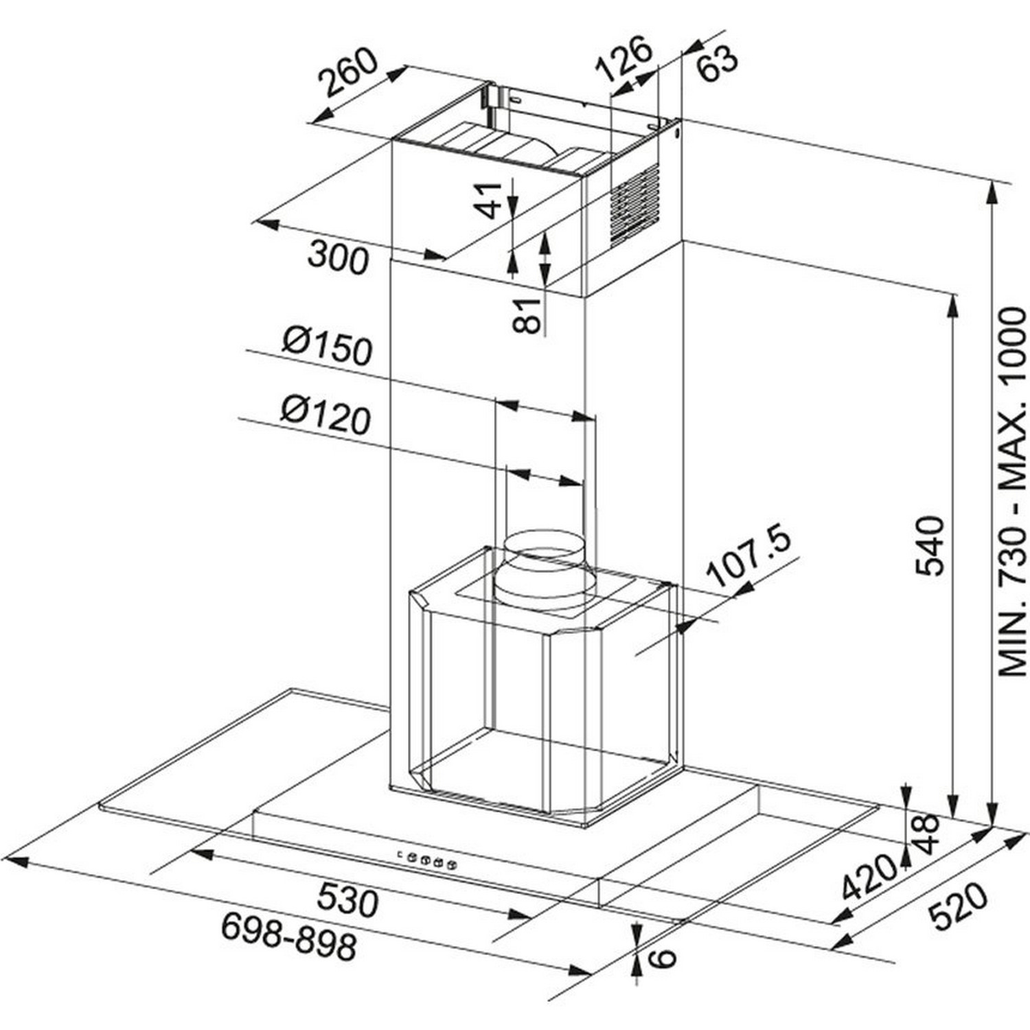 Franke Glass Linear FGL 9015 XS 110.0152.538 Габаритні розміри