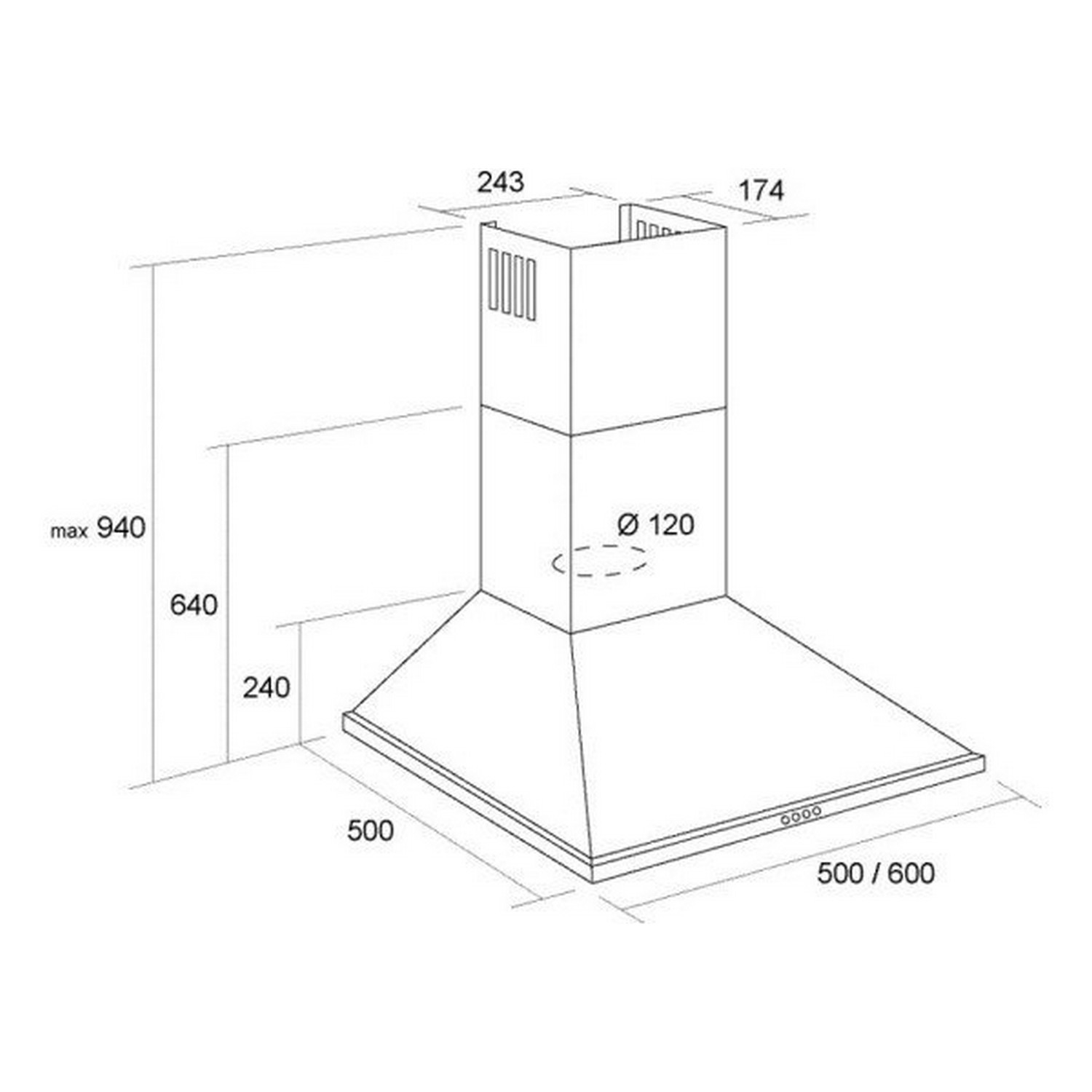 Pyramida KH 50 (1000) White Габаритные размеры