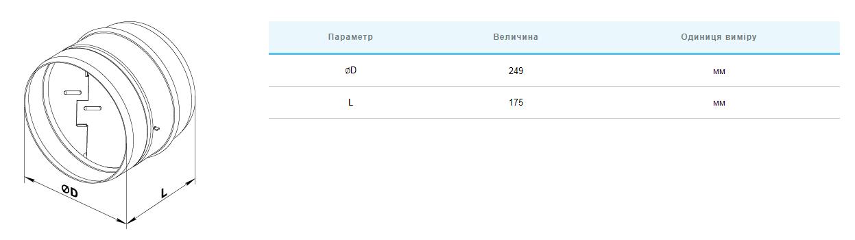 Вентс КОМу 250 Габаритні розміри