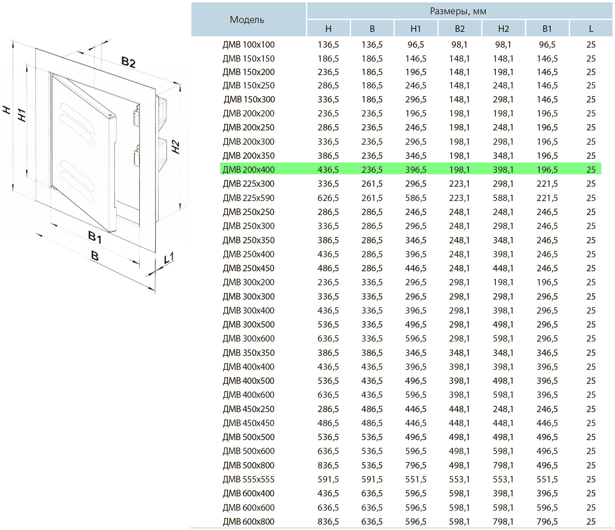 Вентс ДМВ 200х400 Габаритные размеры