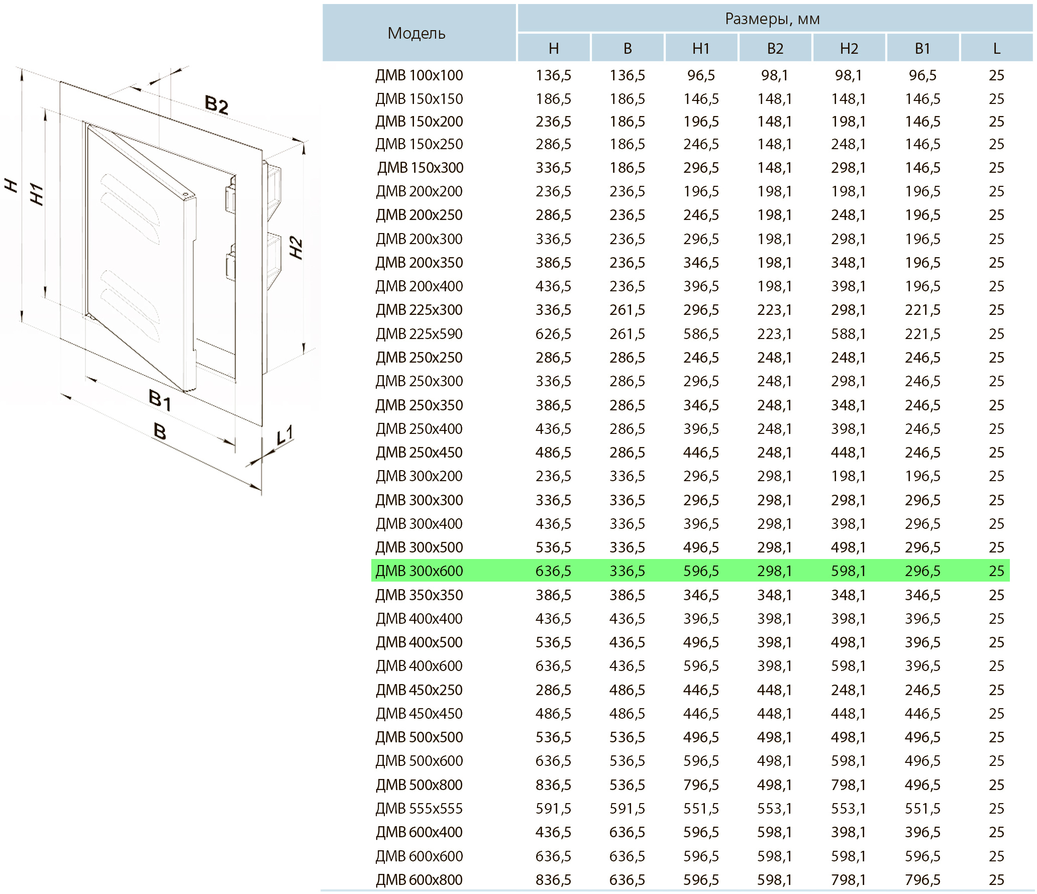 Вентс ДМВ 300х600 Габаритные размеры