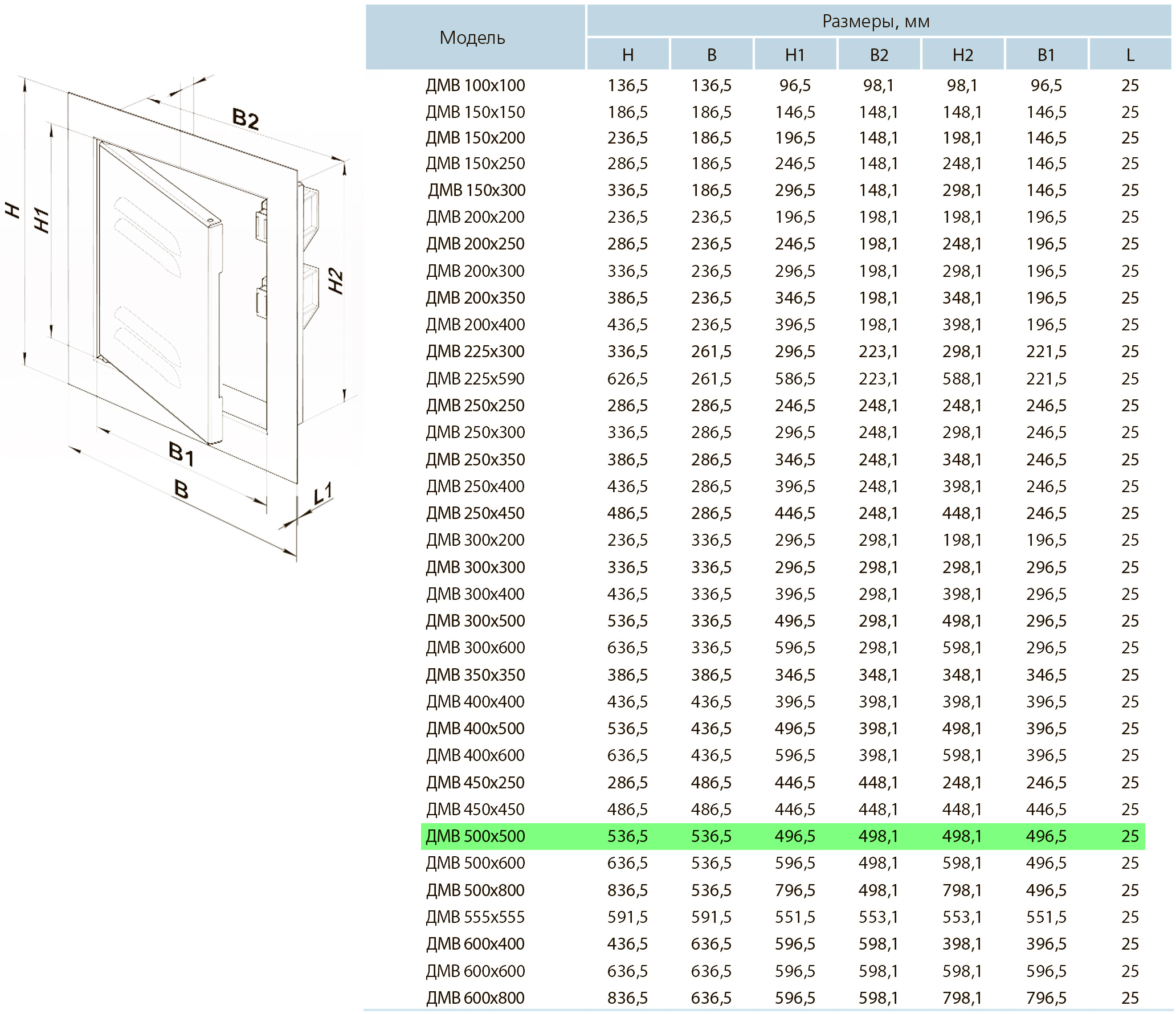 Вентс ДМВ 500х500 Габаритные размеры
