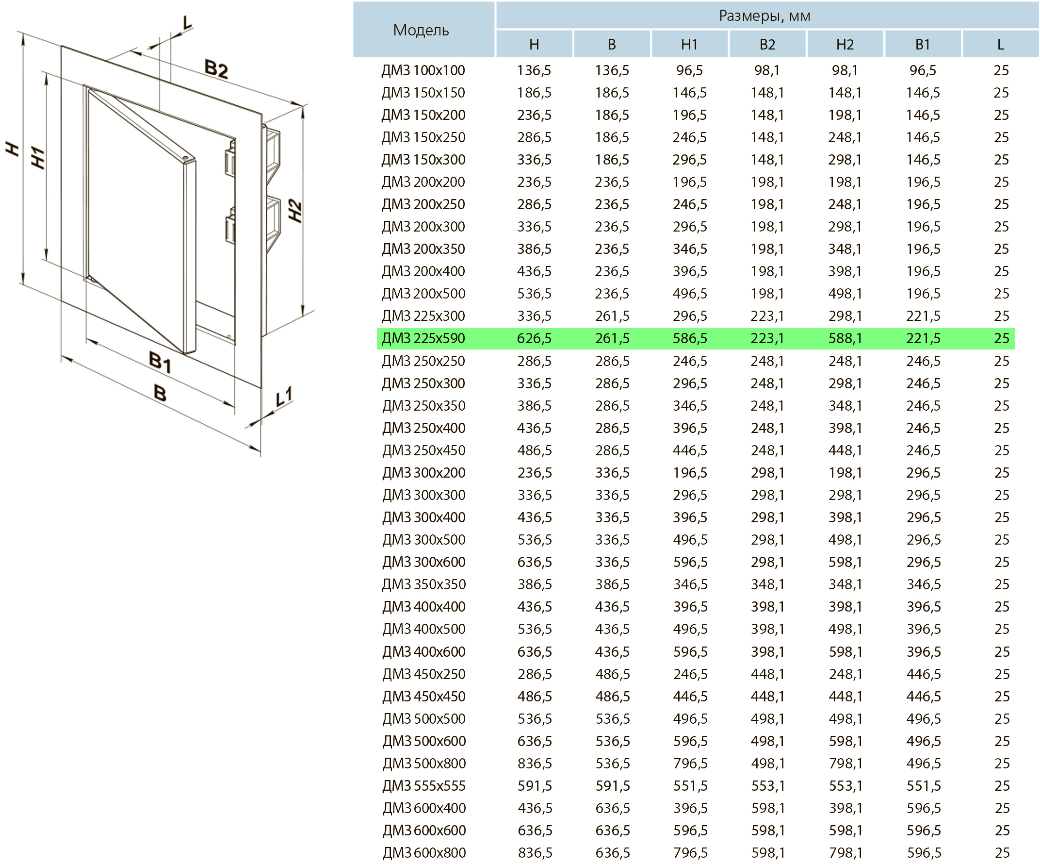 Вентс ДМЗ 225х590 Габаритные размеры