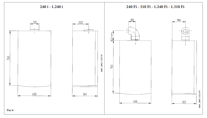 Baxi Luna3 Comfort 1.310Fi Габаритные размеры