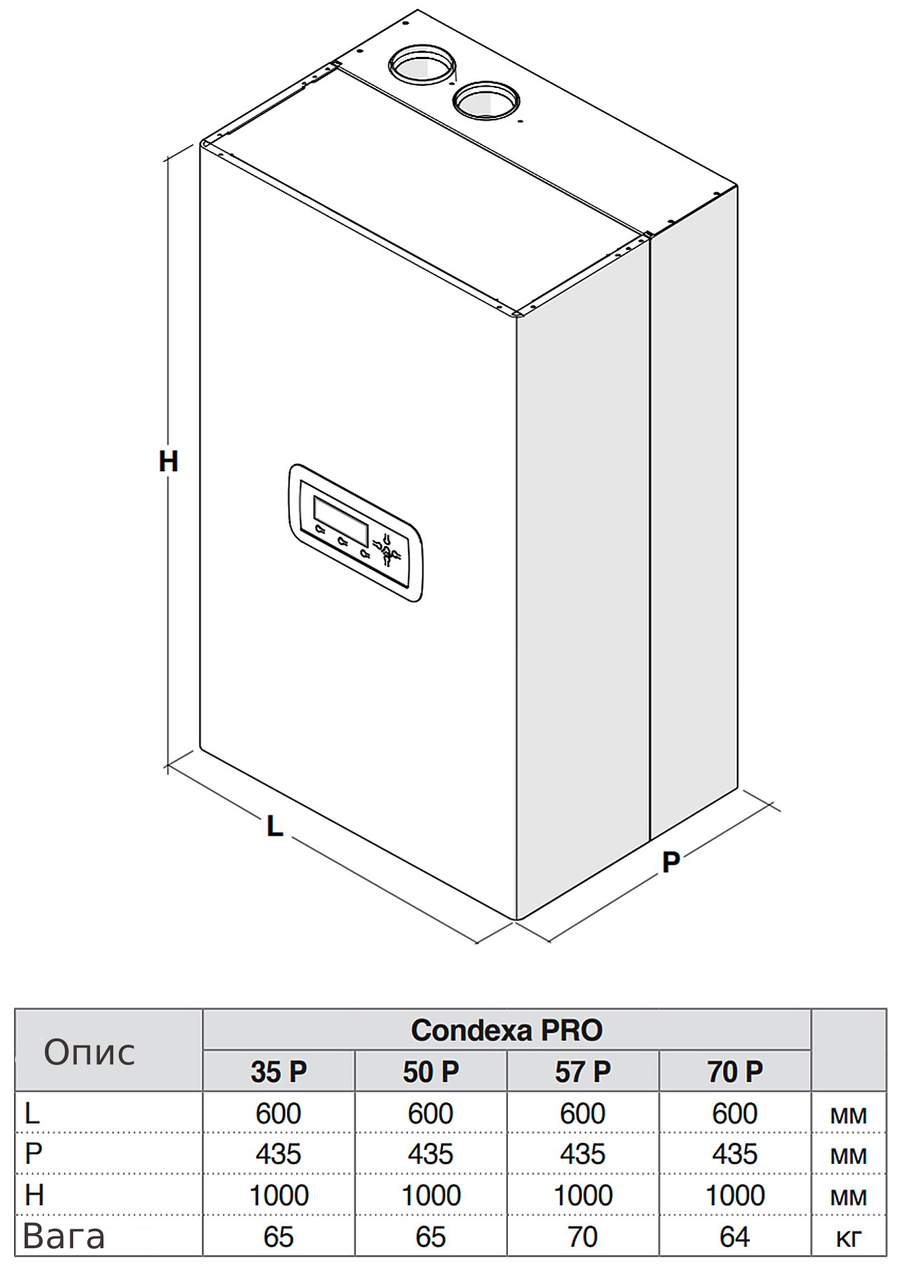 Riello Condexa pro 70P Габаритні розміри