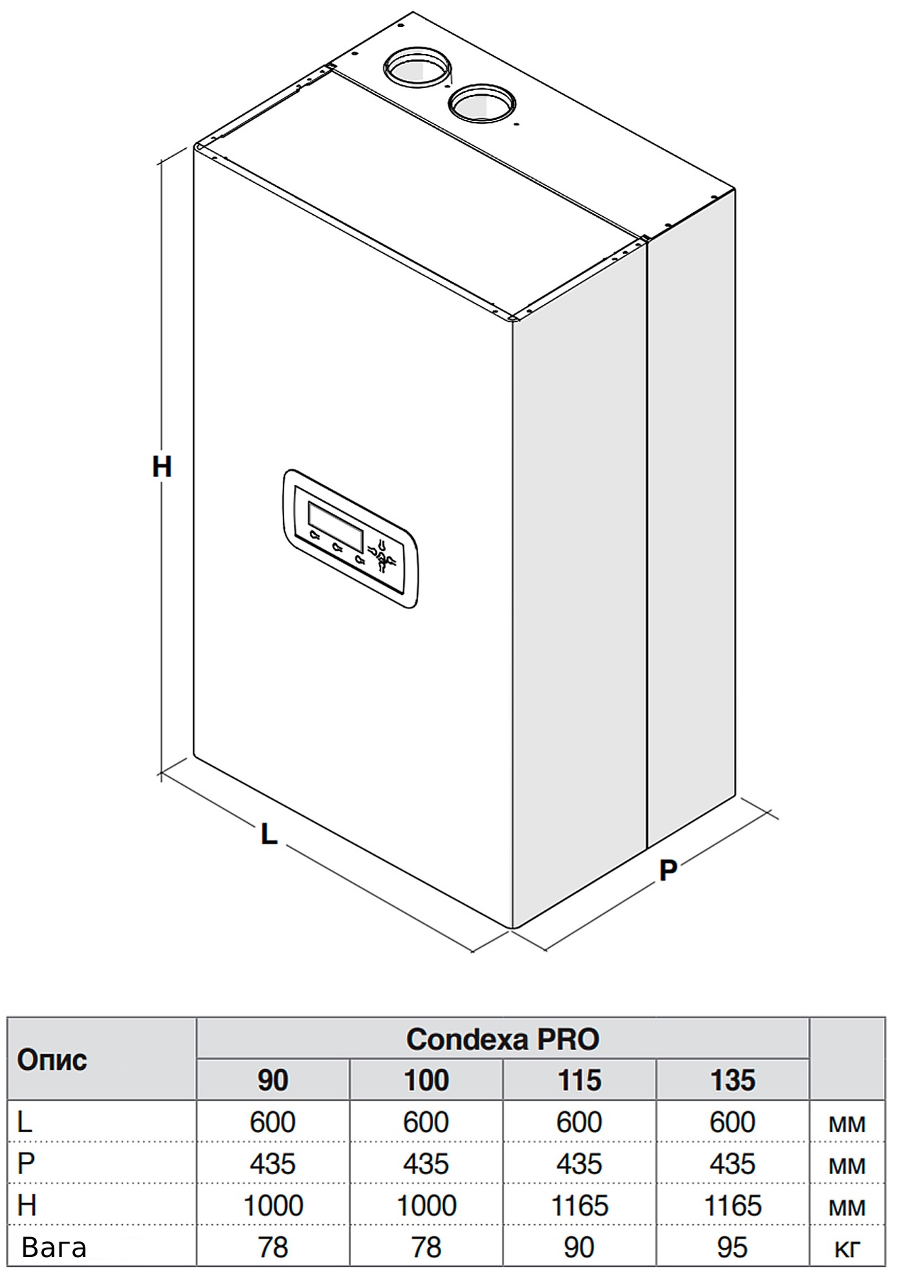 Riello Condexa pro 115 Габаритные размеры