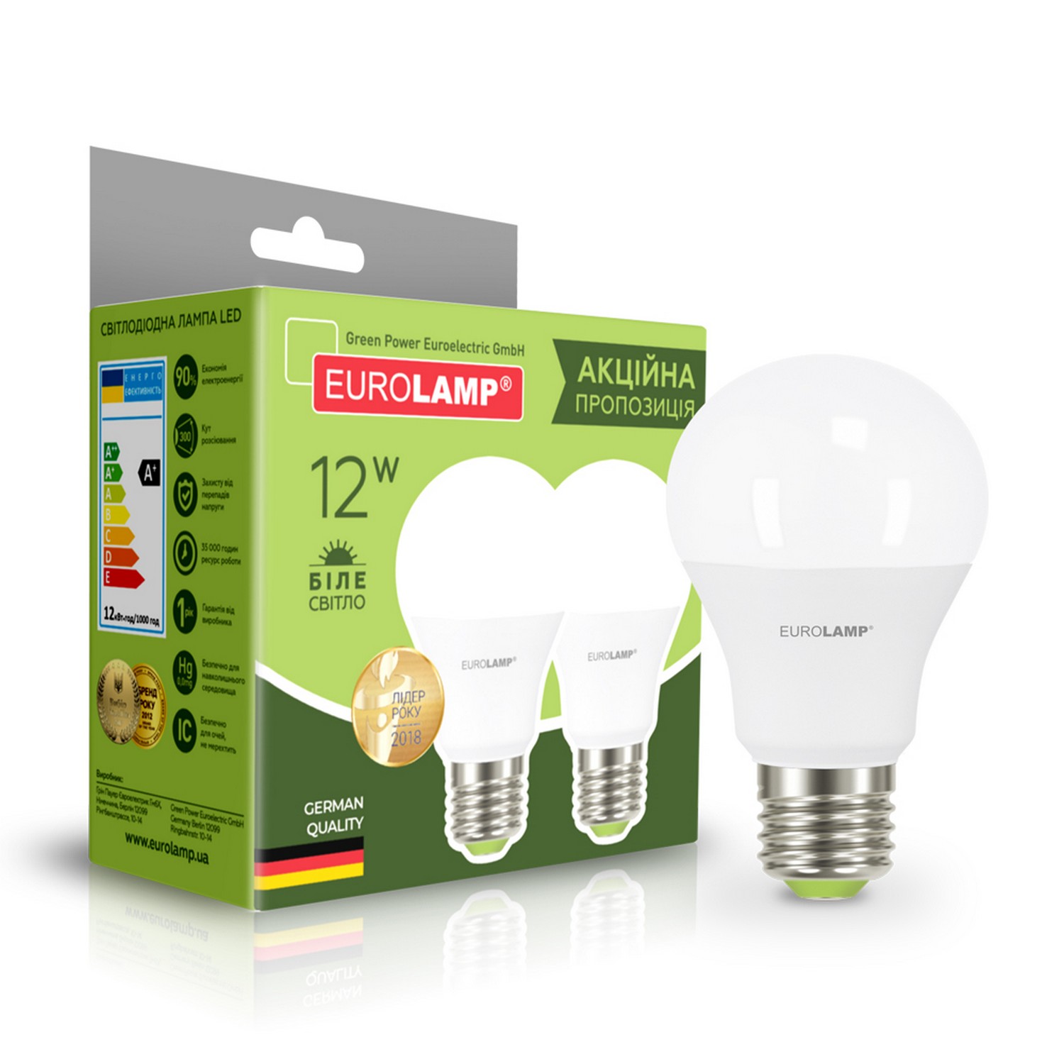 Eurolamp LED A60 12W E27 4000K акция "1 + 1"