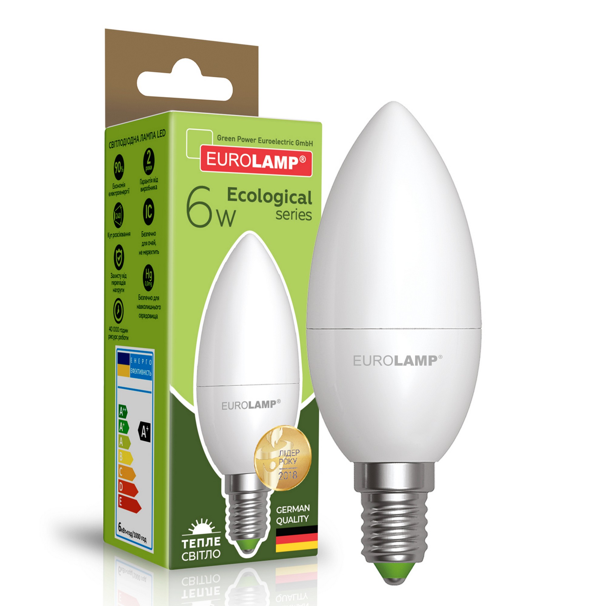 Лампа Eurolamp LED "Свічка" EKO 6W E14 3000K