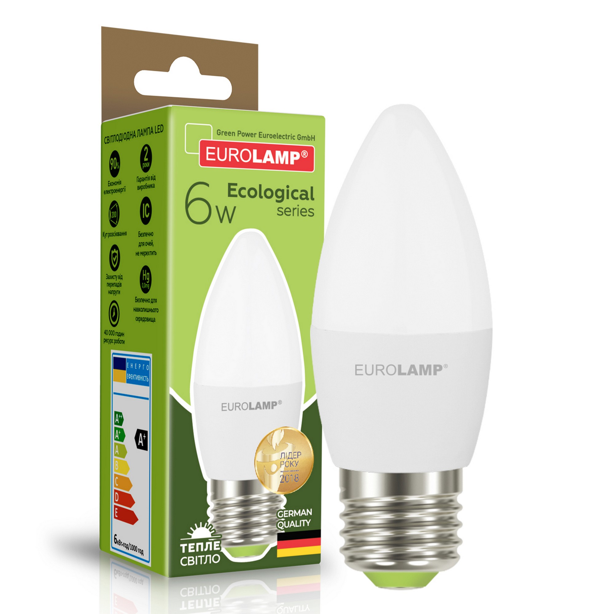 Лампа Eurolamp LED "Свічка" EKO 6W E27 3000K