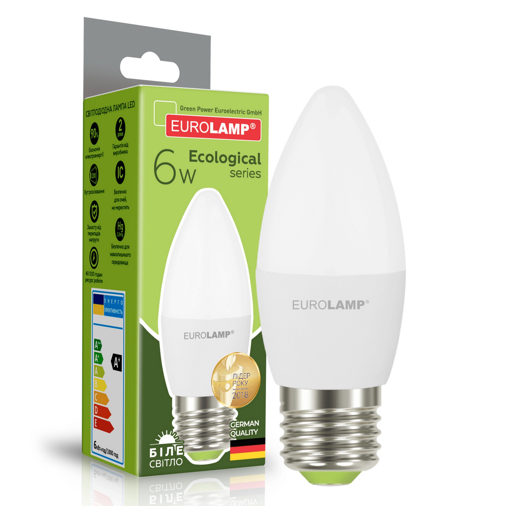 Лампа Eurolamp LED "Свічка" EKO 6W E27 4000K