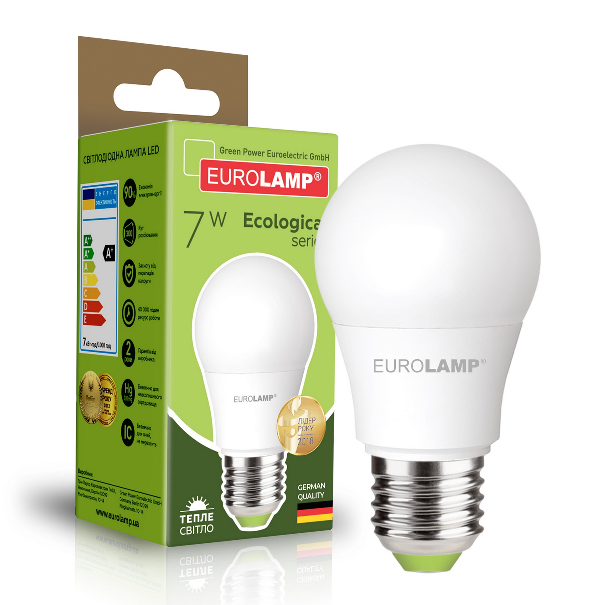 Світлодіодна лампа Eurolamp з цоколем E27 Eurolamp LED EKO A50 7W E27 3000K