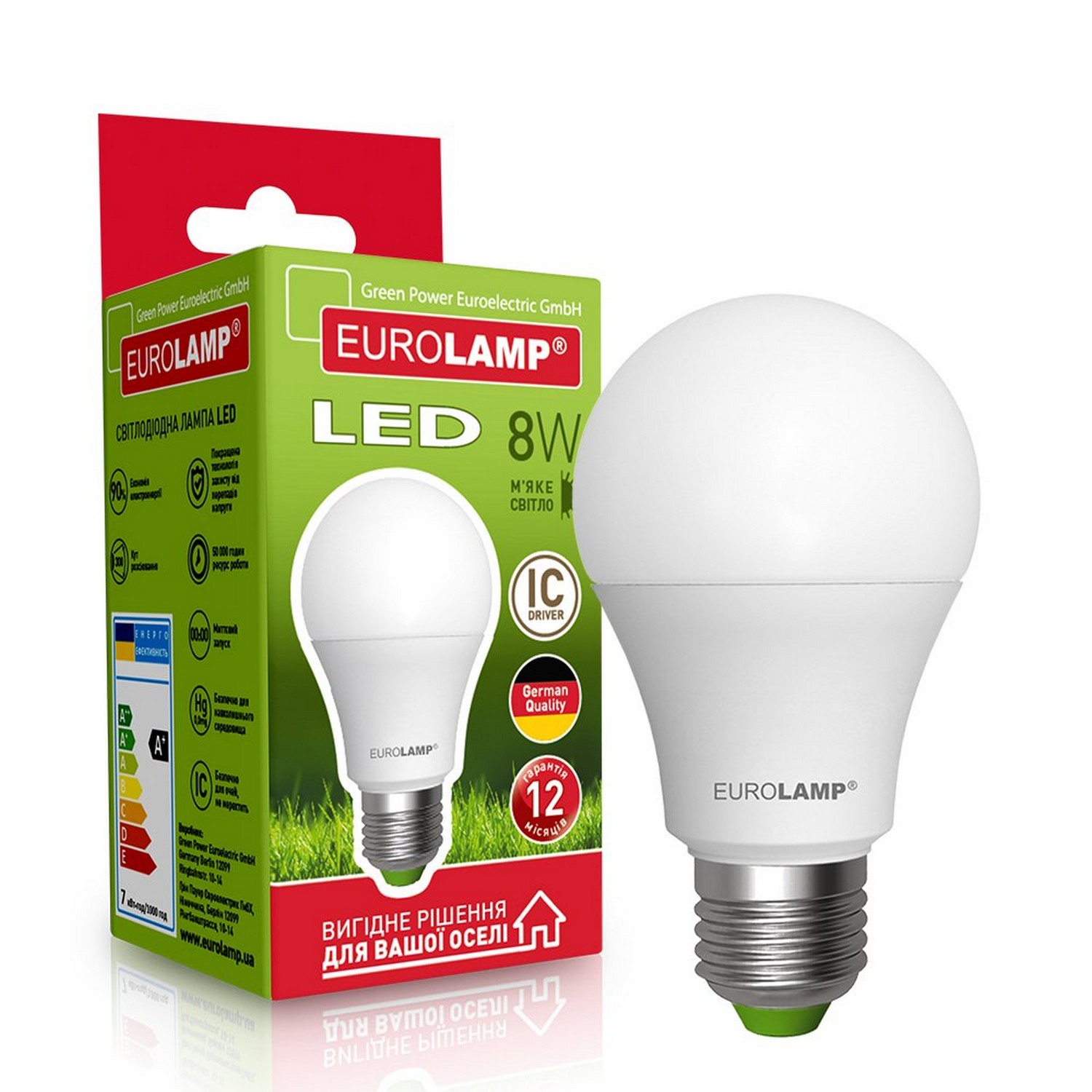 Светодиодная лампа мощностью 8 Вт Eurolamp LED EKO A60 8W E27 3000K