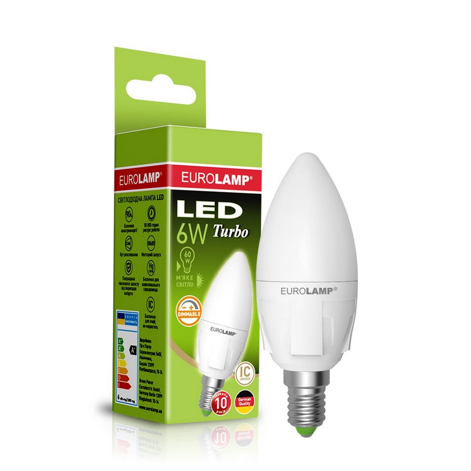 Лампа Eurolamp LED TURBO NEW "Свічка" dimmable 6W E14 3000K в інтернет-магазині, головне фото