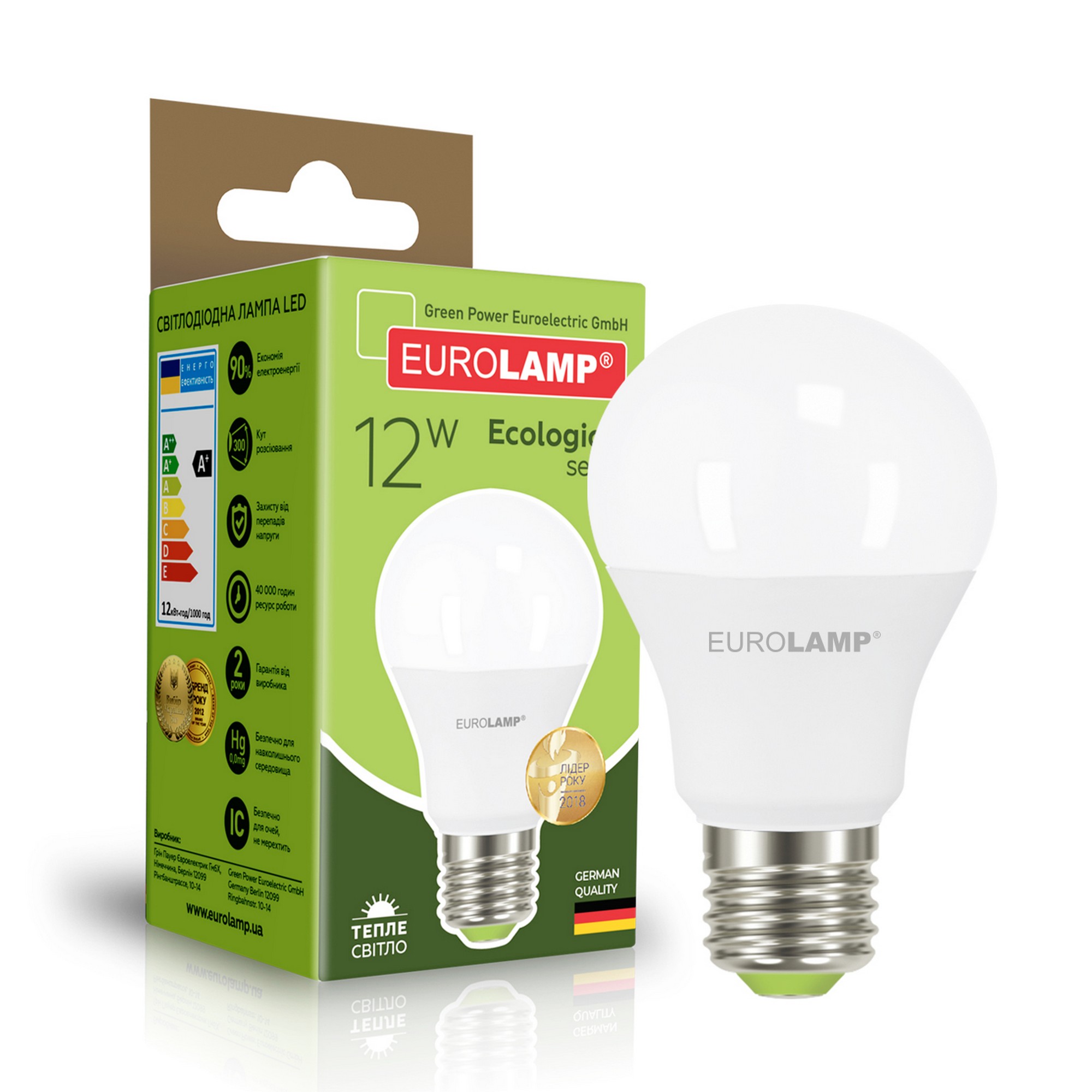 Світлодіодна лампа Eurolamp з цоколем E27 Eurolamp LED EKO A60 12W E27 3000K