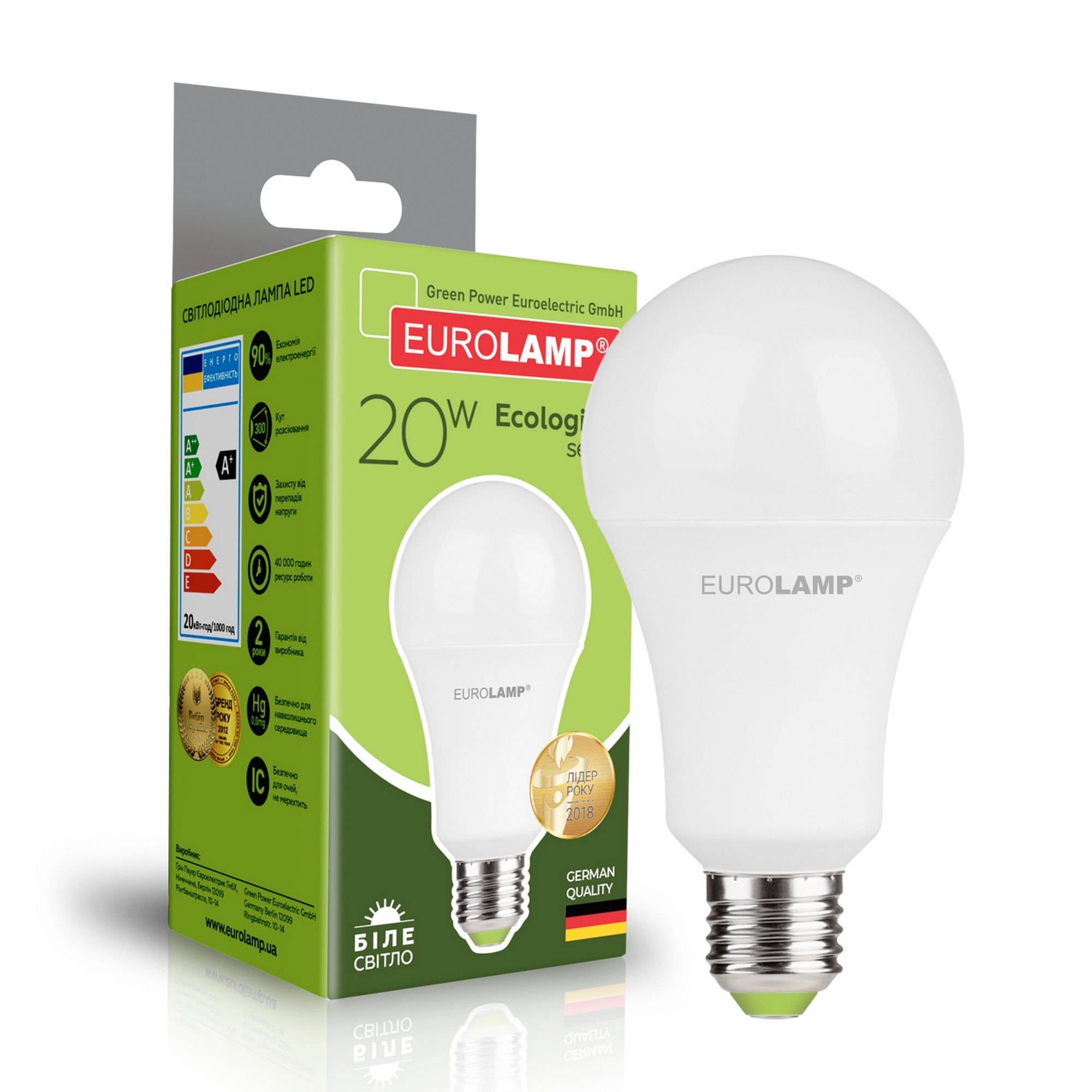 Лампа светодиодная E27, 20 Вт, 180 Вт, 230 В, груша, 3000 К, свет теплый белый, In Home, LED-A60-VC