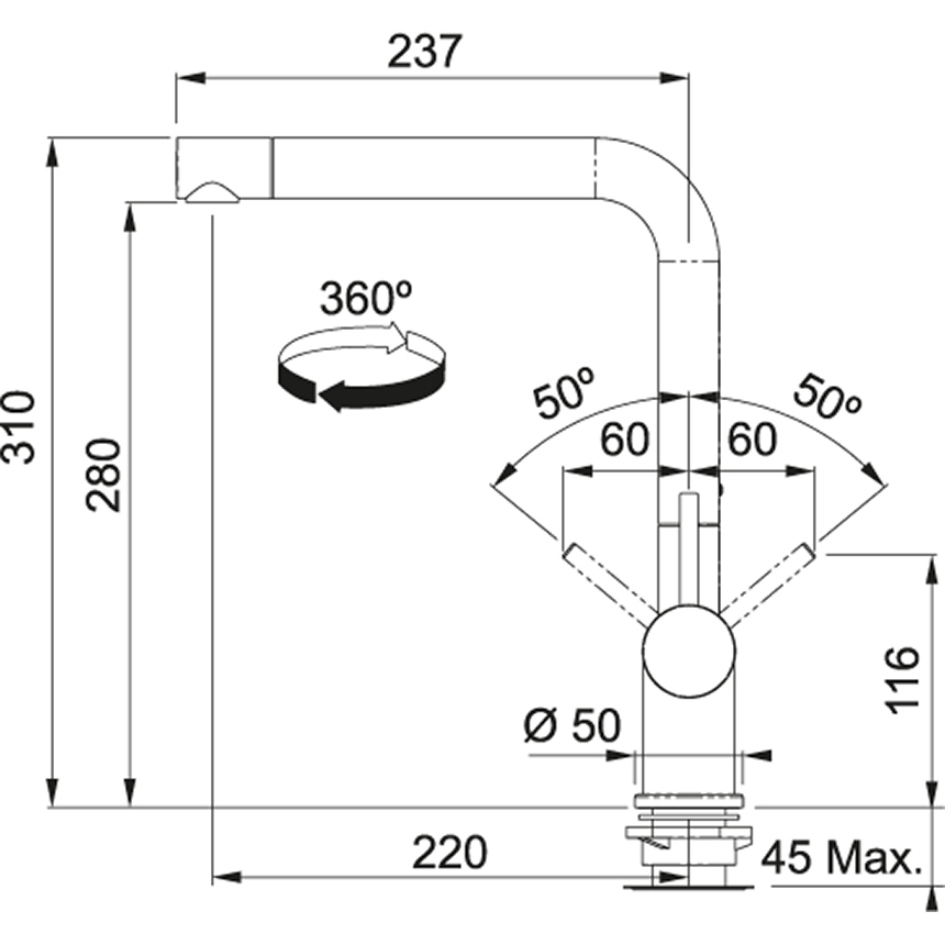 Franke Active Plus [115.0373.809] Габаритні розміри